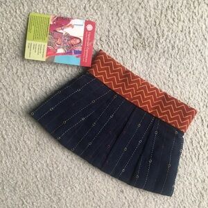 HANDMADE EXPRESSIONS/NAVY & RUST LINEN PRINT CLUTCH/NWT